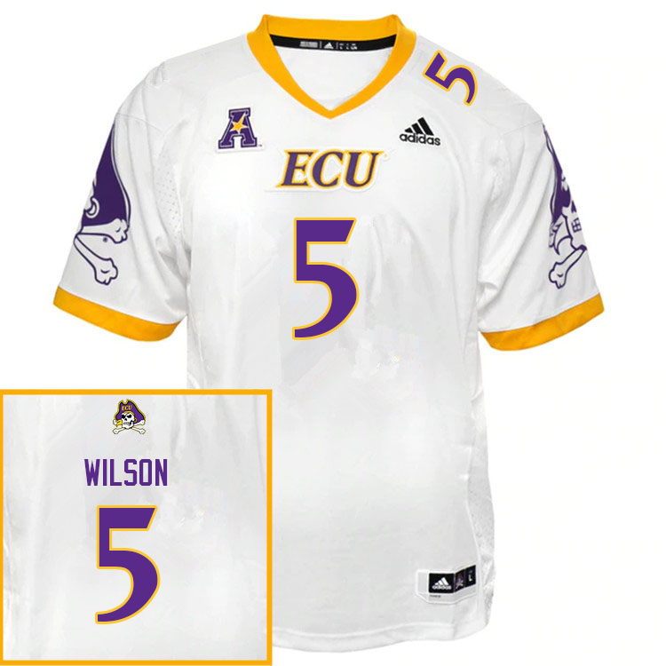 Men #5 Jireh Wilson ECU Pirates College Football Jerseys Sale-White
